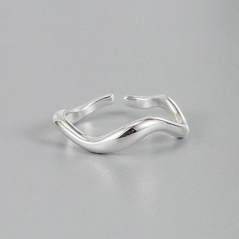 Anello Aperto a Onda in Argento Sterling 925 da Donna Minimalista Regolabile Geometrico Anello da Dito Stile Ins Gioiello Regalo