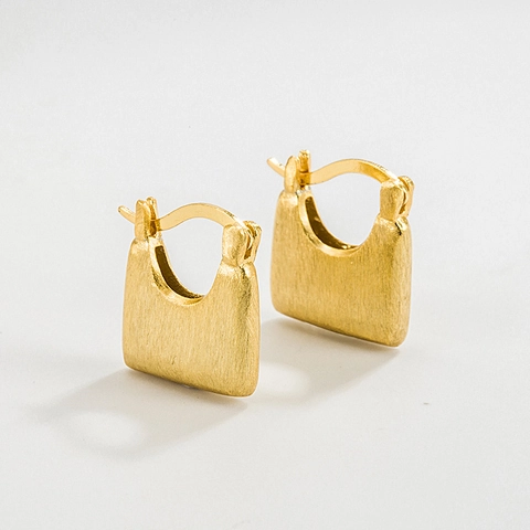 Pendientes de Botón de Plata de Ley 925 con Forma de Bolso Diseño Original Mate Cepillado Pendientes de Aro Pequeños Mujer