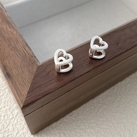 Pendientes de Aro de Corazón Hueco de Plata de Ley 925 para Mujer Joyas Minimalistas Cepillado Mate Oro Plata Forma de Corazón