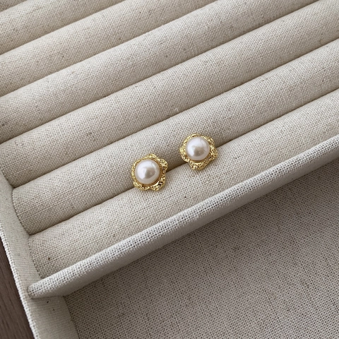 Orecchini a Bottone con Perle Artificiali in Argento Sterling 925 Metallo Geometrico Irregolare Gioielli alla Moda Donna Elegante Vintage Francese