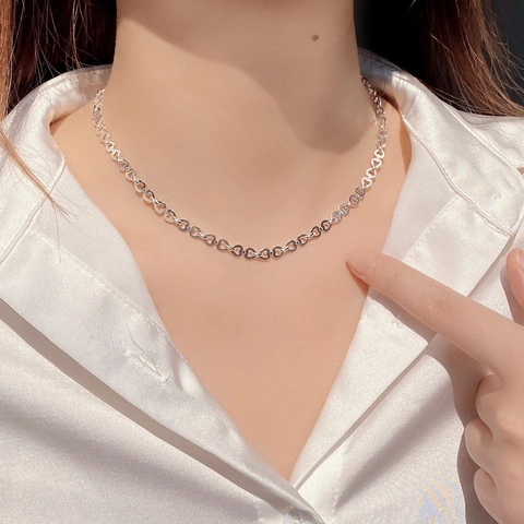 S925 Sterlingsilber Herz Gliederkette Für Damen Minimalistisch Koreanisch INS Stil Herzförmig Choker Modeschmuck Geschenk