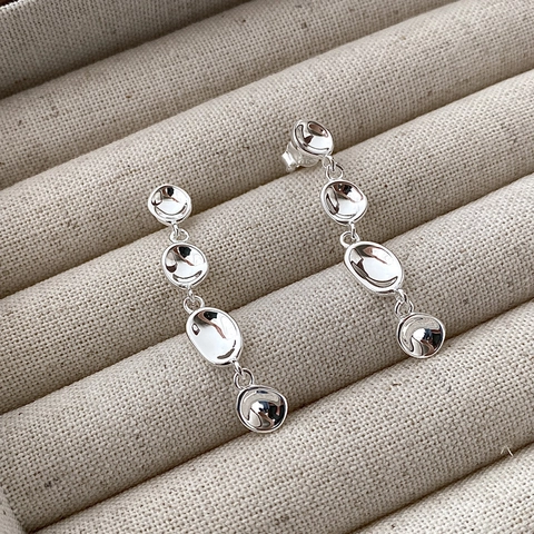 925 Sterling Silver Liquid Metal Tassel Earrings Irregular Pea Shaped Geometric Drop Earrings For Women Minimalist Jewelry Gift