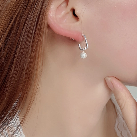 Orecchini a Goccia a Forma di U in Argento Sterling 925 Martellato Con Perla Artificiale Eleganti Gioielli Vintage Placcati Oro 18K