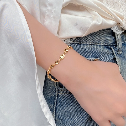S925 Sterlingsilber Unregelmäßige Bohne Armband Für Damen Minimalistischer ins Stil Handgemacht Schlichtes Silber 18K Vergoldet Schmuck