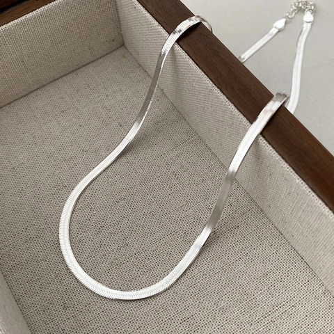 Collar de Plata de Ley 925 Minimalista de Espiga Plana Cadena de Serpiente Para Mujer Estilo Coreano Cadena de Cuchillas Joyería Diaria