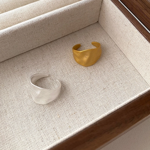 Minimalistischer 925 Sterlingsilber Breiter Unregelmäßiger Wellenring Für Damen Sandgestrahlt Matt Gold Silber Verstellbarer Ring