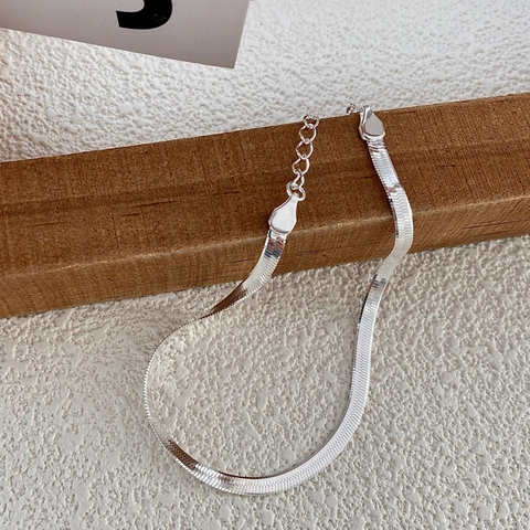 Pulsera de Cadena de Serpiente de Plata de Ley 925 Minimalista Ajustable Pulsera de Cadena Plana Para Mujer Joyería Elegante Regalo