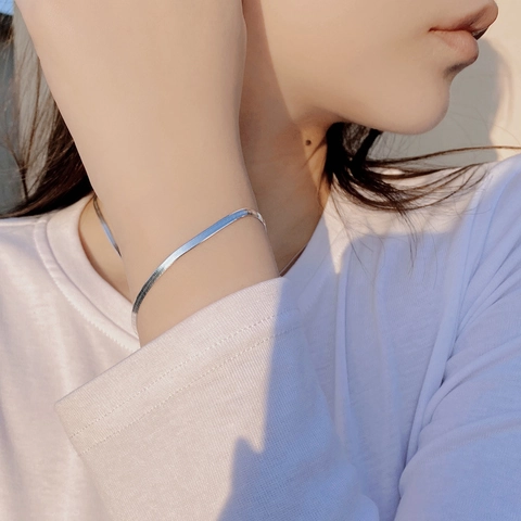Pulsera de Cadena de Serpiente de Plata de Ley 925 Minimalista Ajustable Pulsera de Cadena Plana Para Mujer Joyería Elegante Regalo