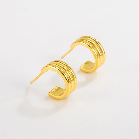 Pendientes de Botón de Plata de Ley 925 en Forma de C para Mujer Pendientes de Aro Pequeños Geométricos de Triple Capa Joyería