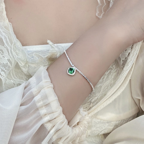 Bracelet Halo Coussin Carré en Argent Sterling S925 pour Femmes Pendentif Géométrique en Strass Étincelant Chaîne Réglable Bijoux Cadeau