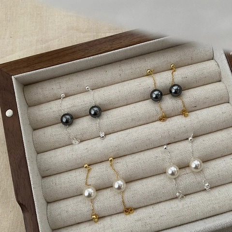 Pendientes de Botón de Plata de Ley S925 Con Perla Artificial Redonda Flotante para Mujer Joyería Minimalista Elegante Estilo INS