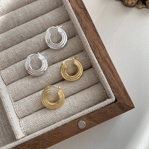 Orecchini a Cerchio in Argento Sterling 925 a Triplo Strato Elica Minimalista Geometrico Placcato Oro Argento Gioielli Donna