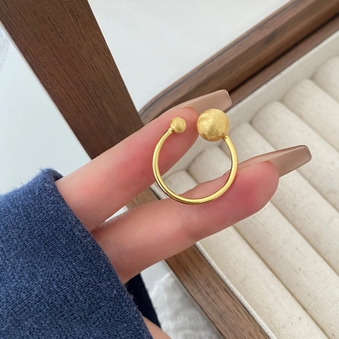 Minimalistisch 925 Sterlingsilber Gebürstet Doppelball Offener Ring Für Damen Koreanischen Stil Geometrisch Verstellbar Schmuck