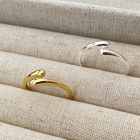 Anillo Abierto de Gota de Agua de Plata de Ley 925 Minimalista para Mujer Ajustable Galvanizado Anillo de Dedo Joyería