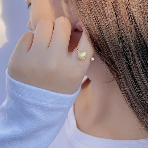 Minimalistisch 925 Sterlingsilber Gebürstet Doppelball Offener Ring Für Damen Koreanischen Stil Geometrisch Verstellbar Schmuck