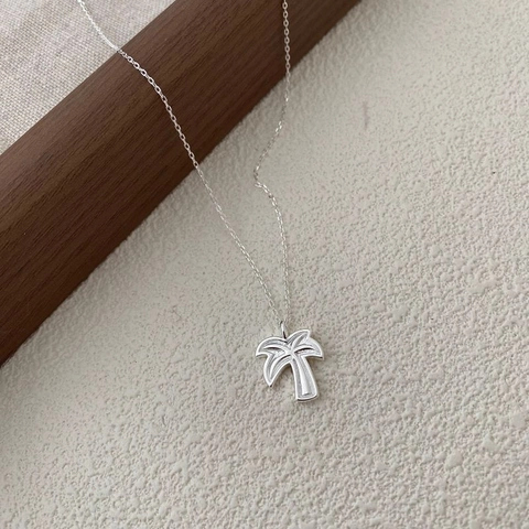 Collana con Pendente ad Albero di Cocco in Argento Sterling S925 Minimalista per Donna Catena a Clavicola di Palma Gioielli Regalo