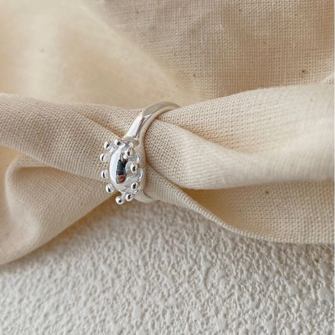 Anello a Corona in Argento Sterling 925 per Donna Stile Coreano INS Forma di Fiore Ovale Regolabile Anello Aperto Gioielli Vintage Francesi