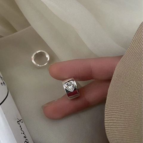 Pendientes de Aro de Corazón en Plata de Ley S925 para Mujer Joyas de Estilo Coreano Minimalista Con Strass para Regalo