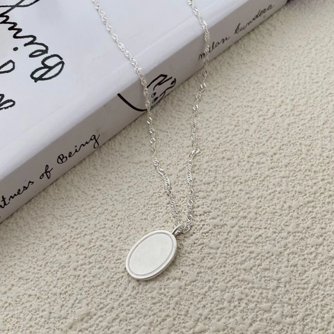 Collar Con Colgante Ovalado Plata De Ley 925 Minimalista Mate Geométrico Cadena Onda De Agua Joyas Para Mujer