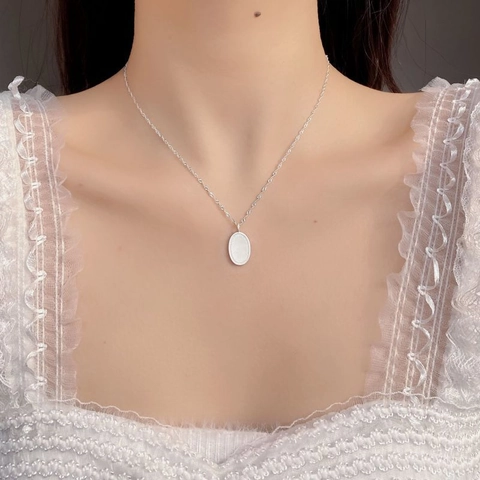 Collar Con Colgante Ovalado Plata De Ley 925 Minimalista Mate Geométrico Cadena Onda De Agua Joyas Para Mujer