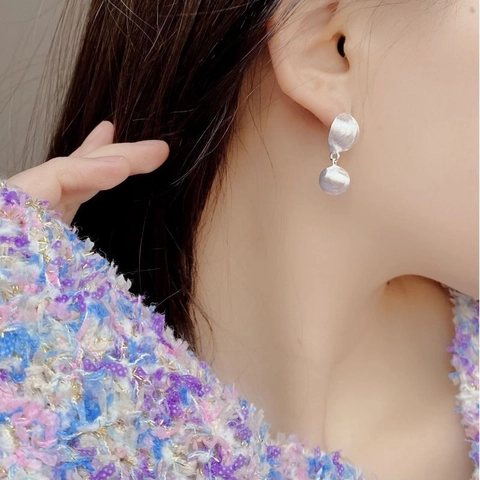 Pendientes de Botón de Doble Bola de Plata de Ley 925 Metal Cepillado Minimalista Estilo Coreano para Mujer Joyería