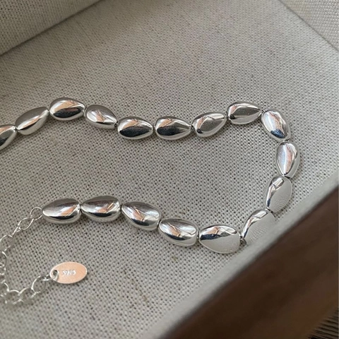 Pulsera de Frijol de Plata de Ley S925 para Mujer Minimalista Cadena de Cuentas de Gota Joyas de Mano Accesorios de Estilo Elegante