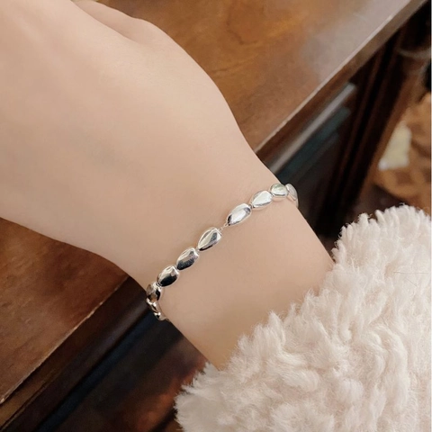 Pulsera de Frijol de Plata de Ley S925 para Mujer Minimalista Cadena de Cuentas de Gota Joyas de Mano Accesorios de Estilo Elegante