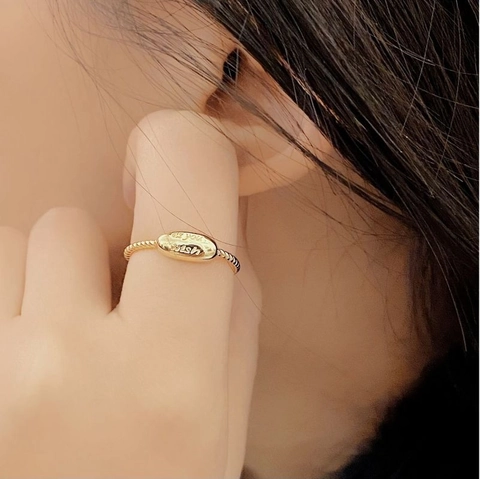 925 Sterling Silver Twisted Band Open Ring For Women Minimalist Oval Plate Engraved Letter 18K Gold Plated INS Jewelry