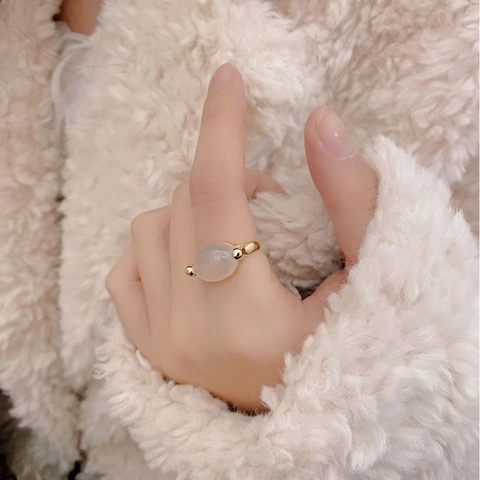 Anillo de Plata de Ley S925 con Ónix Negro y Calcedonia Blanca para Mujer Diseño Minimalista Coreano Anillo Abierto Ajustable Joyería