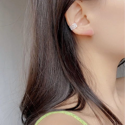 925 Sterling Silver Hollow Out Ear Cuff Vintage Tang Grass Pattern Non Pierced Earring For Women New Chinese Jewelry