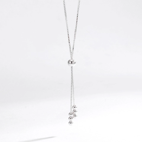 Collar de Cadena de Caja con Borla Geométrica de Plata de Ley S925 para Mujer Collar de Clavícula Ajustable Joyería