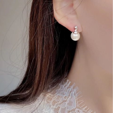 Orecchini a Bottone in Argento Sterling 925 con Perle Artificiali per Donna Elegante Gioiello Geometrico con Conchiglia Intarsiata