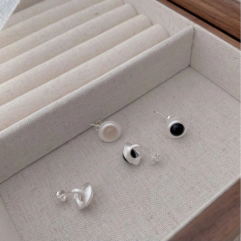 Pendientes de Botón de Ágata de Plata de Ley 925 Retro Francés Acabado Mate Minimalista Pendientes de Lujo para Mujer Joyería