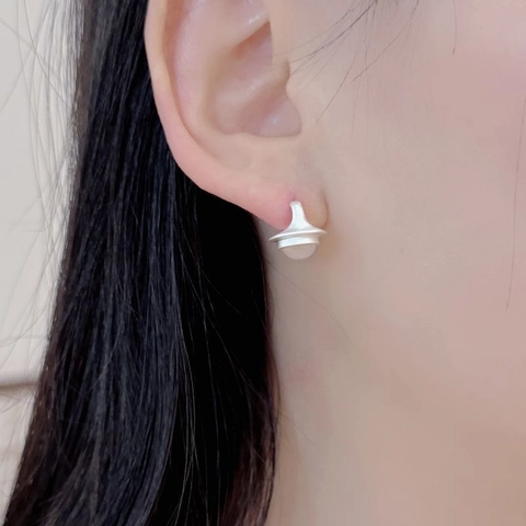 Pendientes de Botón de Ágata de Plata de Ley 925 Retro Francés Acabado Mate Minimalista Pendientes de Lujo para Mujer Joyería