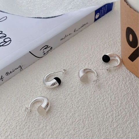 Minimalistische 925 Sterlingsilber Spiral Ohrstecker Für Damen Vintage Luxus Schwarz Weiß Achat Geometrischer Piercing Schmuck
