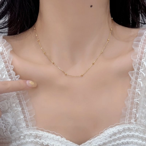 S925 Sterling Silver Beaded Choker Necklace For Women Minimalist 18k Gold Plated Round Bead Chain Jewelry Gift
