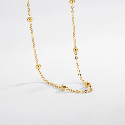 S925 Sterling Silver Beaded Choker Necklace For Women Minimalist 18k Gold Plated Round Bead Chain Jewelry Gift