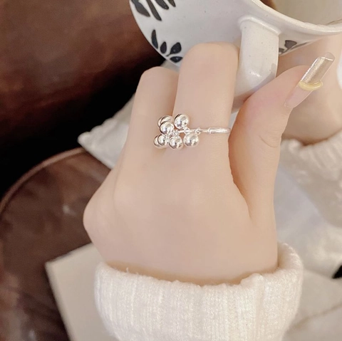925 Sterling Zilveren Druiven Beaded Open Ring Minimalistisch Gepolijst Bal Cluster Verstelbare Ring Voor Vrouwen Sieraden Cadeau