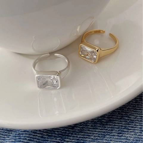 925 Sterling Zilver Zirconia Ring Voor Vrouwen Minimalistisch Verstelbaar Rechthoekig Zircon Open Ring Elegant Sieraden Cadeau