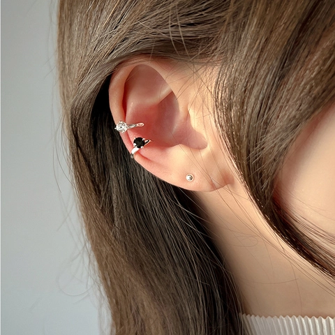 Ear Cuffs de Plata de Ley S925 Para Mujer Sin Agujero Minimalistas Forma de U Geométricos Incrustados de Strass Estilo Coreano