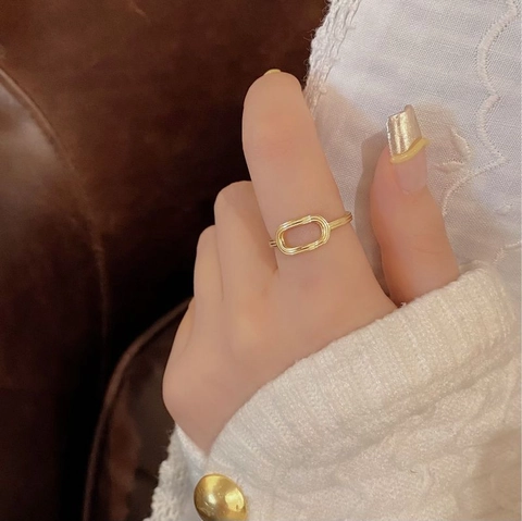 925 Sterling Silver Minimalist Hollow Oval Open Ring For Women Adjustable Stripe Geometric Gold Silver Finger Jewelry