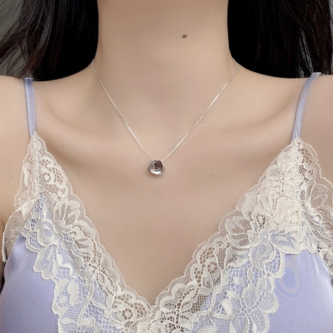 Collar con Colgante de Frijol de Plata de Ley S925 Minimalista para Mujer Elegante Cadena de Clavícula Geométrica Joyería de Regalo