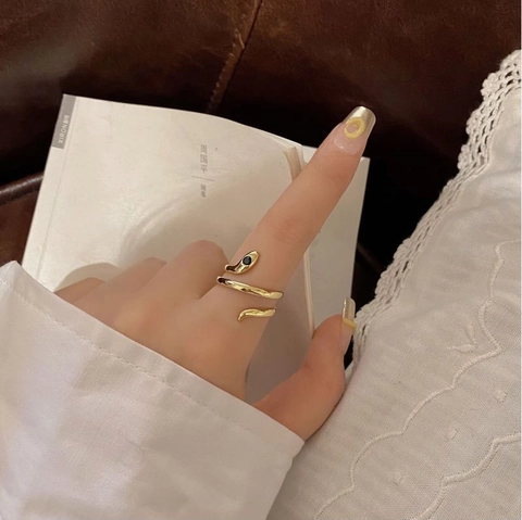 French Vintage 925 Sterling Silver Snake Ring For Women Double Wrapped Adjustable Rhinestone Open Band Jewelry Gift