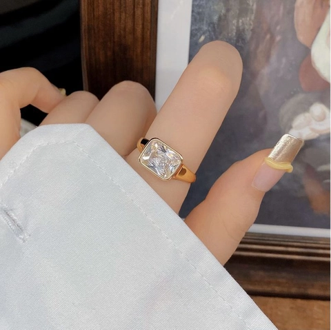 925 Sterling Zilver Zirconia Ring Voor Vrouwen Minimalistisch Verstelbaar Rechthoekig Zircon Open Ring Elegant Sieraden Cadeau