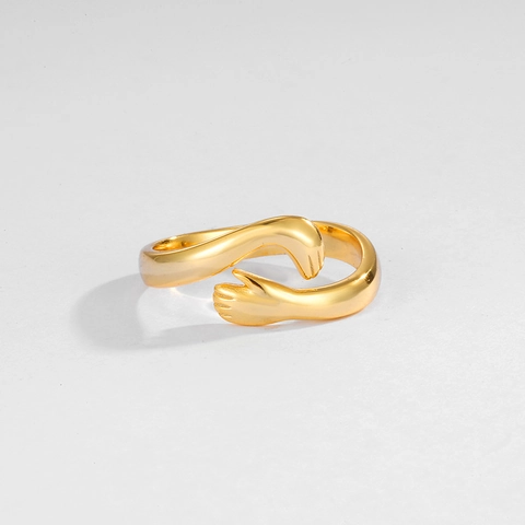 Anillo Abierto de Plata de Ley 925 Manos de Abrazo para Mujer Anillo Ajustable Minimalista Forma de Mano Abrazo Joyería Regalo
