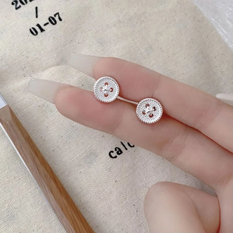 Boucles d'Oreilles Clous Bouton en Argent Sterling 925 Vintage pour Femmes Boucles d'Oreilles Rondes Géométriques Rétro