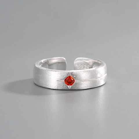 Anillo de Estrella de Plata de Ley 925 Cepillado Vintage para Mujer Estrás Naranja Minimalista Anillo de Dedo Abierto Ajustable