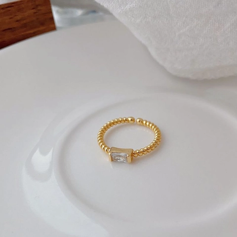 S925 Sterling Silver Twist Rope Open Ring For Women Minimalist Baguette Rhinestone Inlaid Adjustable Ring Gold Silver Jewelry