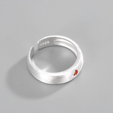 Anillo de Estrella de Plata de Ley 925 Cepillado Vintage para Mujer Estrás Naranja Minimalista Anillo de Dedo Abierto Ajustable