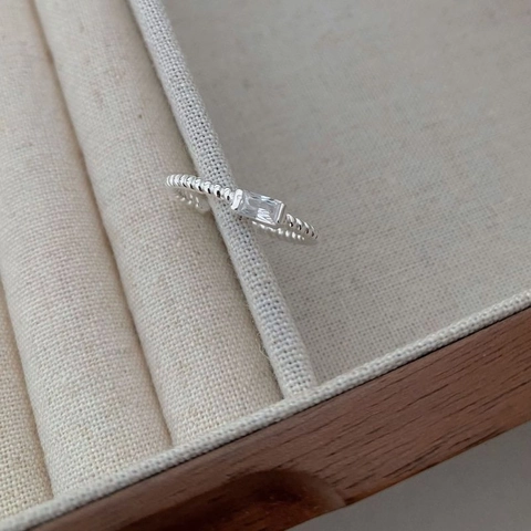 S925 Sterling Silver Twist Rope Open Ring For Women Minimalist Baguette Rhinestone Inlaid Adjustable Ring Gold Silver Jewelry